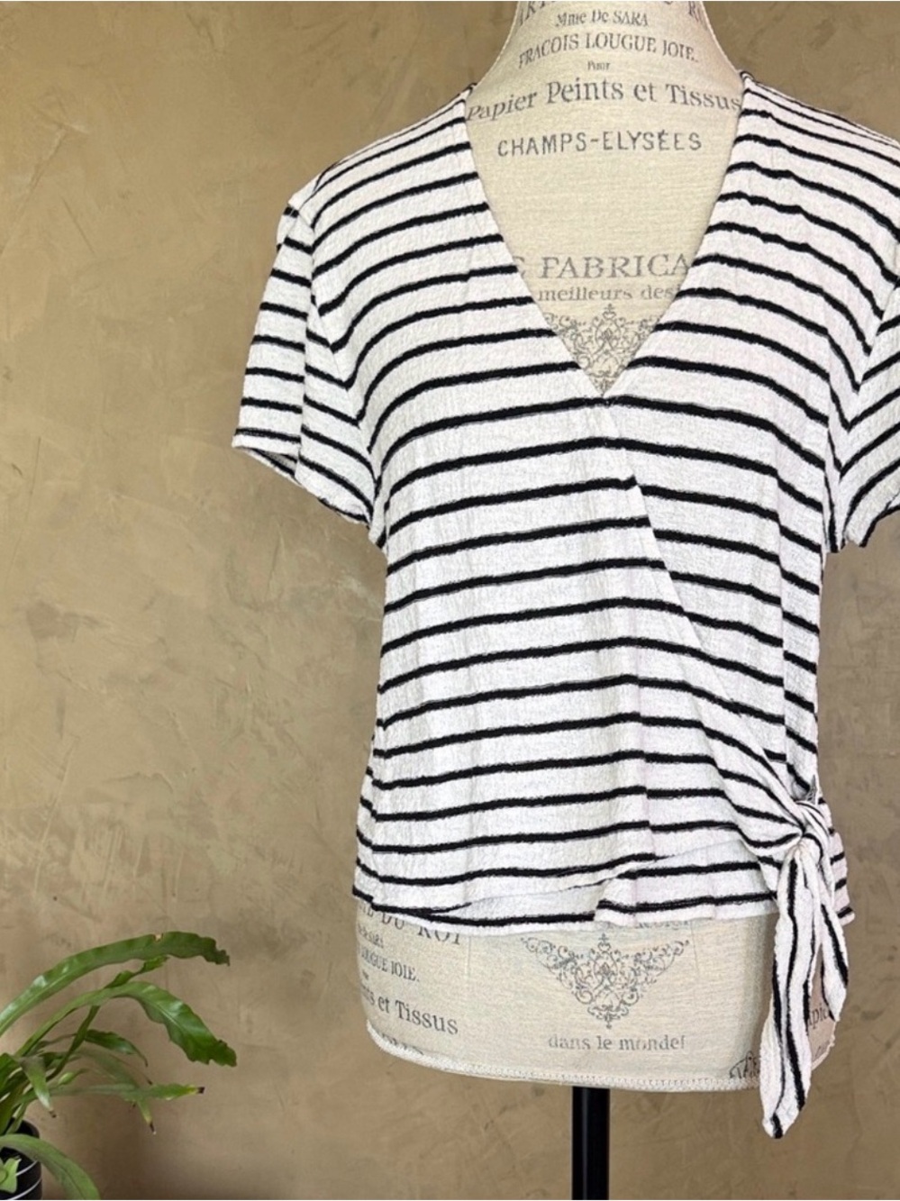 Madewell Black and White Striped Wrap Top women’s M